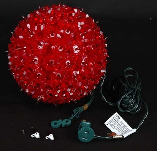 Novelty Lights 7.5in 100 Light Starlight Sphere Red Large Ornament Ball Light 5ft Hanging Cord with S Hook 12ft Power Cord with Stackable Plug Commercial Grade