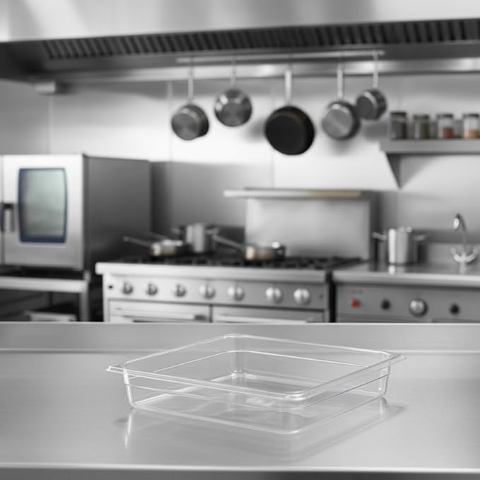 TrueCraftware- Half Size 2-1/2” Deep Polycarbonate Food Pan Clear Color- Food Storage Containers Commercial Hotel Plastic Food Pans Catering Buffets and Restaurants for Fruits Vegetables Beans Corns