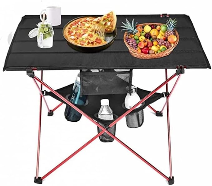 Portable Camping Table with 4 Mesh Cup Holders and Carry Bag Folding Picnic Table for Outdoor Beach BBQ Hiking Fishing