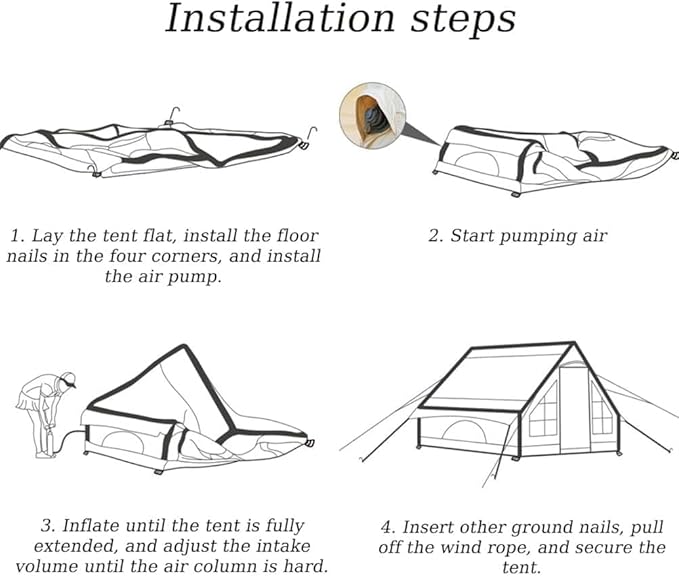 UNIISTRENGH Inflatable Camping Tent Air Glamping Quick Set Up Waterproof Pop Up Tents with Stove Jack Hole and Carry Bag