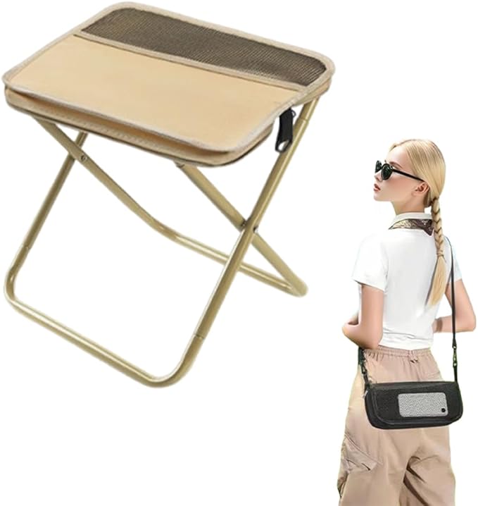 Foldable Backpack Stool 2026 Portable Folding Camp Stool Foldable Chair can Turned Into a Satchel Lightweight Seats for Hiking Fishing Hunting (Khaki)