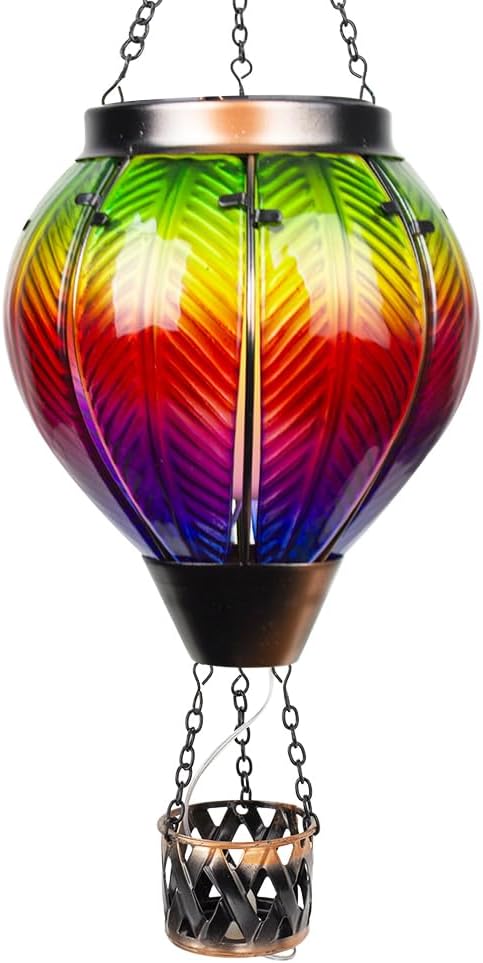 Colorful Solar Hot Air Balloon Lantern with Flame Flickering LED Glass Hanging Solar Lanterns Outdoor Waterproof Hot Air Balloon Lights for Patio Yard Garden DecorMother Day Gifts for Women