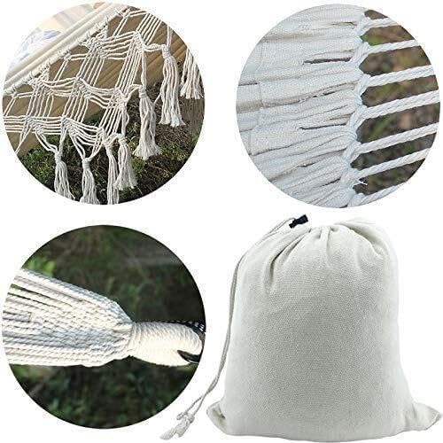 Garden Hammock Double-Sized with Elegant Tassels and Fishtail Knitting White Hammock Includes Tie Ropes Easy to Store Perfect for Indoor and Outdoor Use