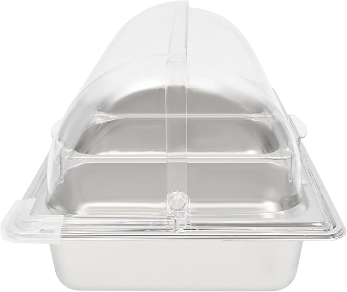 3-Compartment Stainless Steel Food Display Server with Clear Roll-Top Lid &amp Buckles Countertop Buffet Pan for Restaurant Hotel Kitchen Party 2.38 Gal