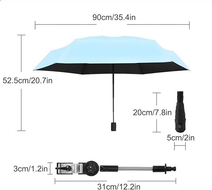 Chair Umbrella with Clamp Adjustable Umbrella for Chair Stroller Umbrella Parasol Waterproof Umbrella for Beach Chair Wheelchair Stroller Camping Chair