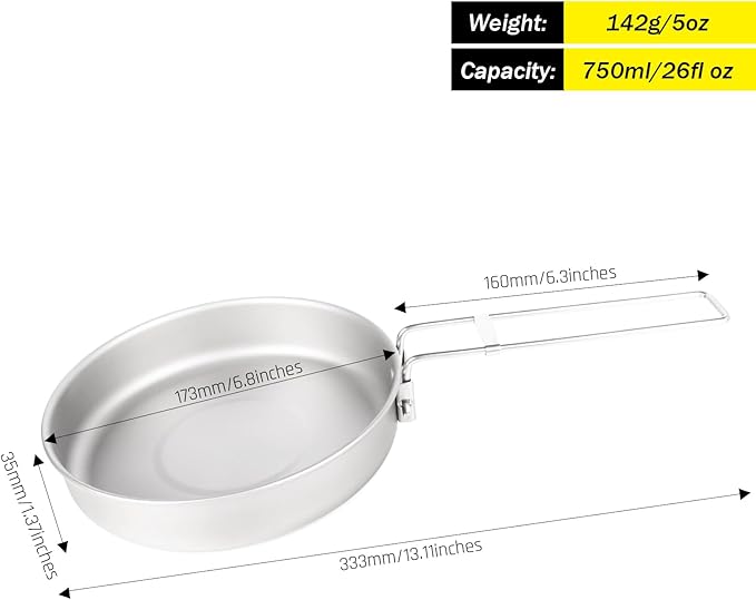 SILVERANT Camping Plate Titanium Pan Dish Plate with Handle &amp Mesh Bag Large Reuseable Ultralight Dinner Plate for Camping Outdoors Backpacking (750ML)