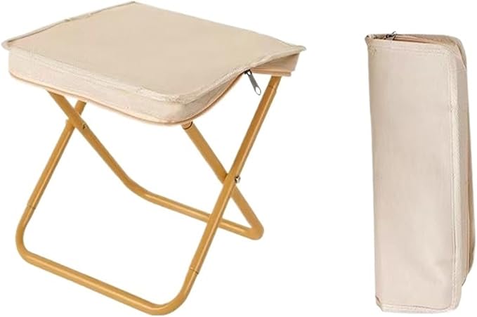 Foldable Backpack Stool Portable Small Mazar Satchel Pen Bag Camping Lightweight Outdoor Folding ChairCompatible For Fishing Travel(Beige L No Strap)