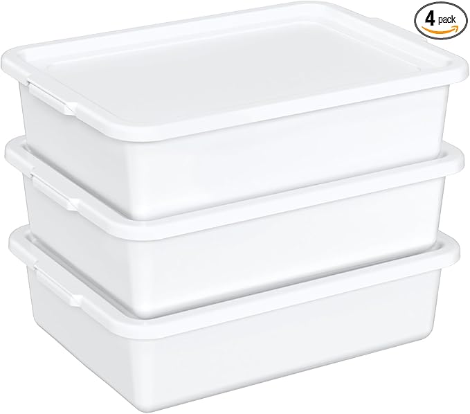 13 Liters Food Grade Dish Tubs with Lids Restaurant Bus Tub Boxes Set of 3 White