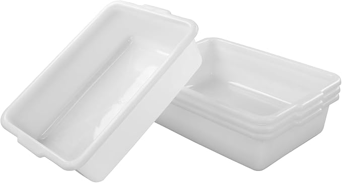 23 L Plastic Rectangle Large Bus Box White Large Commercial Bus Tub 4-Pack