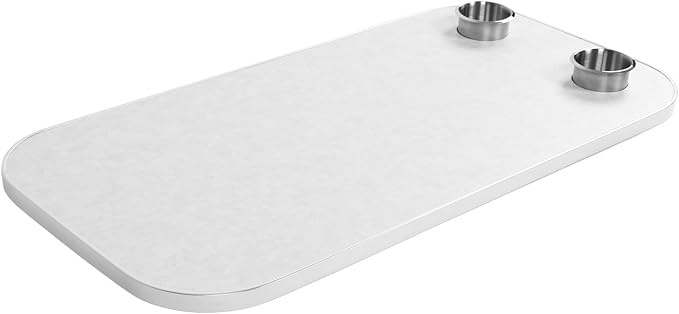Removable Wood RV Table Top Boat Table with 2 Cup Holders Foldable Portable Desktop for Camper Van Marine Yacht (White/Yellow)
