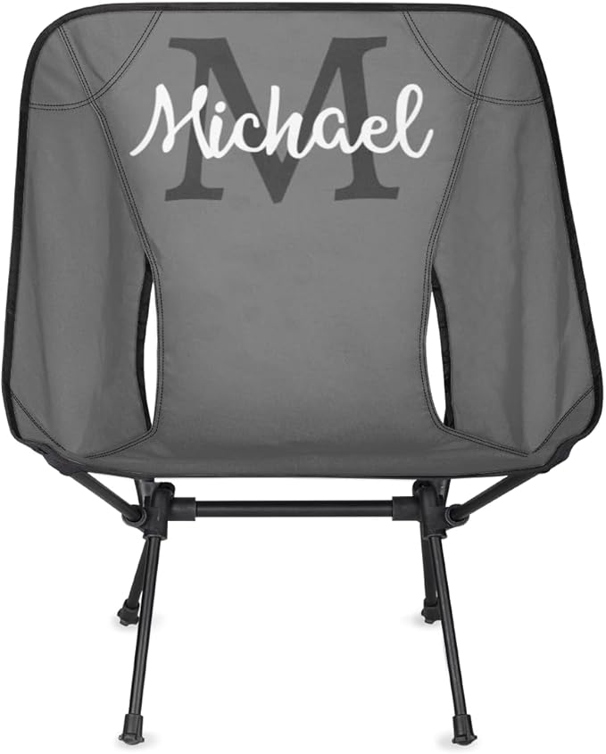 Custom Gray Portable Camping Chair Personalized Backpacking Chair with Name Lightweight Foldable Chairs for Hiking Beach