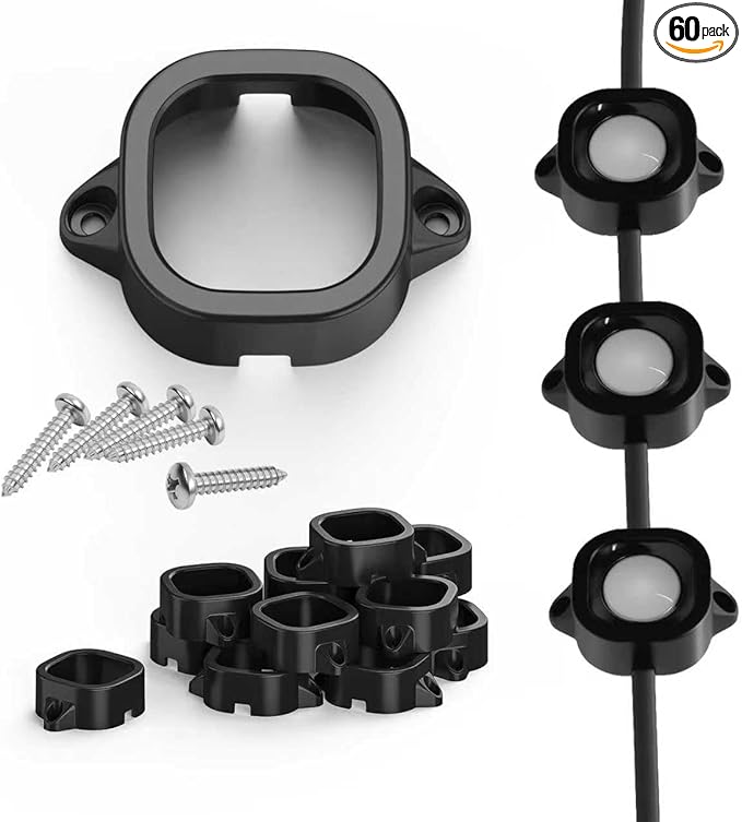 FORHOGAR 60PCS Mounting Brackets Compatible with Govee Outdoor Lights Pro H706 Light Clips for Govee Permanent RGBIC LED Lights 3M Glue Replacement Outdoor Lights Decor Extension(Black)