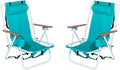 Backpack Beach Chair 4 Position Folding Reclining Lounge Heavy Duty Steel Frame 330 lbs Capacity &amp Wooden Armrests Set of 2 23x21.7x31.5 Green