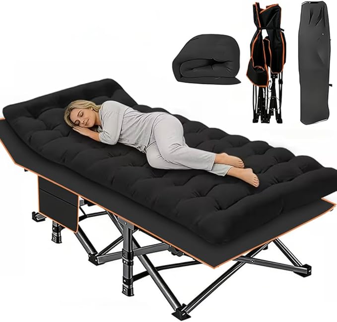 60/75-inch Options Available Mattress Optional Folding Camping Bed Portable Folding Guest Bed Weight Capacity 566/766 Lbs Adult Outdoor Travel (Black Thicken - 766 lbs)