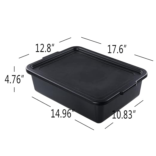 3-Pack Plastic Bus Box with Lid Commercial Bus Tubs 13 L Black