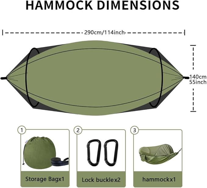 Camping Hammock with Mosquito Net - Double &amp Single Portable Hammocks with 2 Tree Straps Lightweight Hammock Tent for Outdoor Camping Hiking Backpacking Beach &amp Backyard (Army Green)