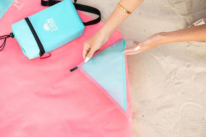 XL Beach Blanket Sandproof Waterproof for 4-6 Adults - 10ft x 9ft Beach Mat with Zippered Pocket 4 Stakes &amp Storage Bag | Lightweight 1.4 lbs Quick-Dry Blanket for Beach Camping &amp Picnic