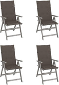 4pc Grey Acacia Reclining Garden Chair Set 27.2x22.4x43.7 5-Position Folding Patio Chairs with Removable Cushions Outdoor Furniture