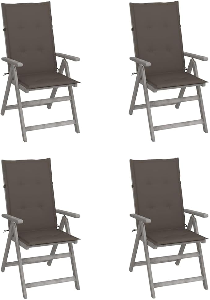 4pc Grey Acacia Reclining Garden Chair Set 27.2x22.4x43.7 5-Position Folding Patio Chairs with Removable Cushions Outdoor Furniture