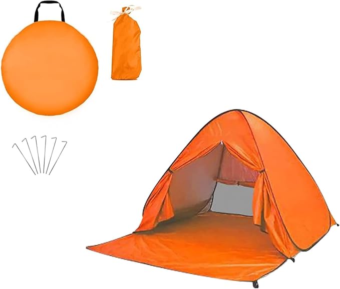 Automatic Pop Up Beach Tent Instant Portable Quick Sun Shelter for 2-3 Persons (Orange)
