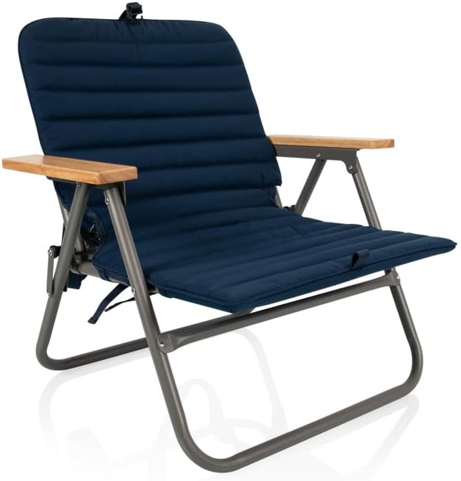 Picnic TIME Descanso Padded Beach Chair Low Camping Chair with Removable Washable Cover Backpack Beach Chair