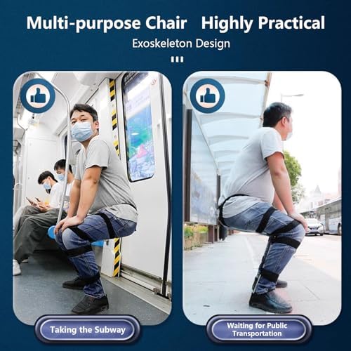 Lightweight Exoskeleton Seat - Foldable Chairless Stool for Fishing Carpentry Photography Cooking - Supports 220 lbs Weight Capacity (XL) - Portable &amp Versatile