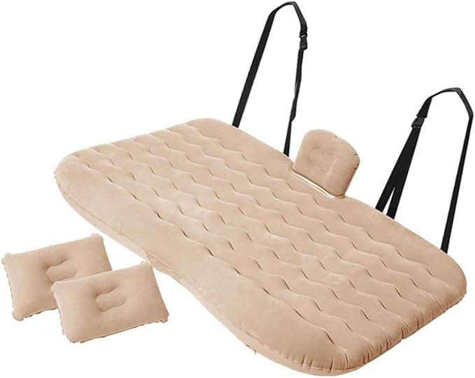 SUV Car Inflatable Bed Camping Air Bed Car Inflatable Mattress PVC Flocking Material Car Camping Sleeping Mat (Beige)