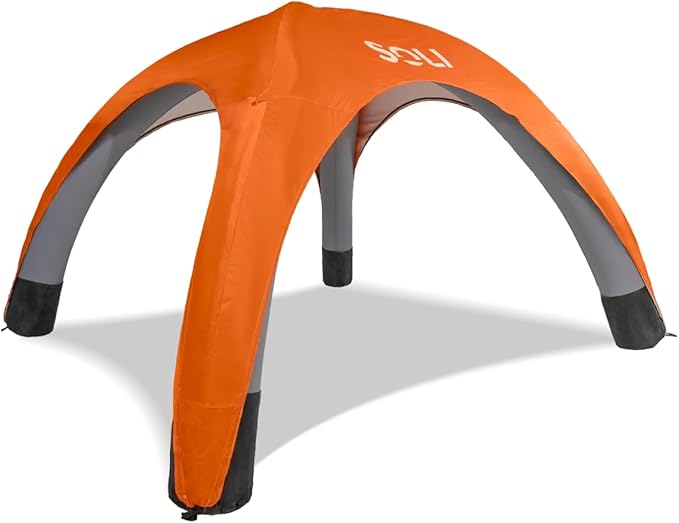SOLI Inflatable Shade Air Canopy - Quick Self-Inflating Sun Shelter with Air Pump UPF 50+ Sun Protection Travel-Friendly Stable Anchors for Beach Camping &amp Backyard Use (Heat Wave Orange) - 10