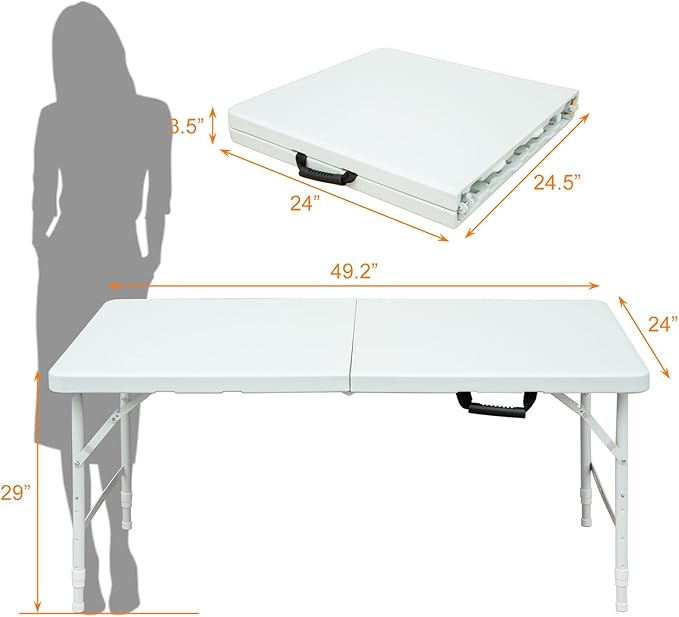 ZeHuoGe Portable Folding TableLightweight Picnic Party Dining Camp Table Folding Banquet TableMultifunctional Camping Table (White 4ft)