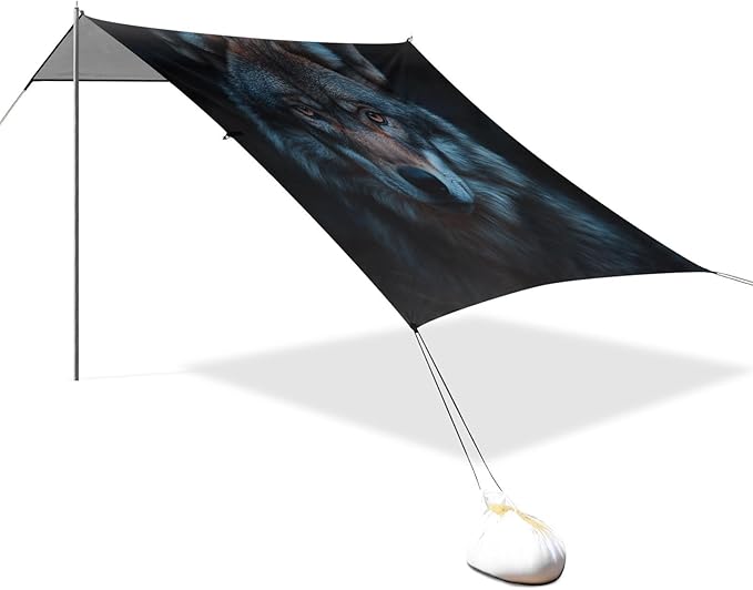 ALAZA Wolf Portrait Beach Tent Sun Shelter UPF50+ Protection Beach Shade Canopy w/ 4 Sandbags for Outdoor Camping Fishing Backyard Fun Picnic 10x9 ft