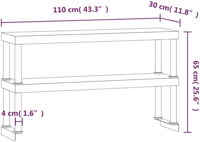Stainless Steel Work Table Overshelf 2-Tier 43.3x11.8x25.6 for Kitchen Restaurant Prep Space Durable Mountable Storage Rack