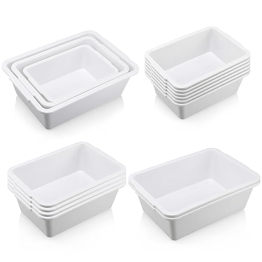 12 Pcs Plastic Commercial Bus Box Dish Washing Tub 3 Size for Home Storage Kitchen Organization Restaurant Food Collection Vegetable 6 L 11 L 17 L(White)