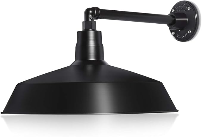 17in. Satin Black Outdoor Gooseneck Barn Light Fixture With 13in. Long Extension Arm - Wall Sconce Farmhouse Vintage Antique Style - UL Listed - 9W 900lm A19 LED Bulb (5000K Cool White)