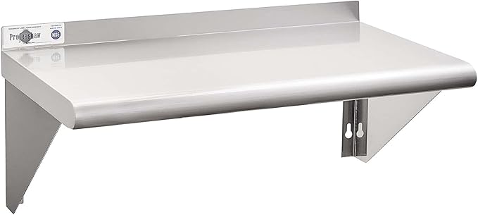 Profeeshaw NSF Stainless Steel Shelf 14” x 24” 250 lb Commercial Shelves Wall Mounted Metal Shelving with Backsplash and 2 Brackets for Restaurant Bar Utility Room Kitchen and Garage