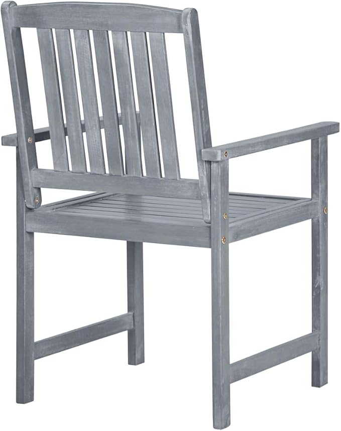 Garden Chair Set of 6 Grey Solid Acacia Wood Standard Durable Outdoor Dining Furniture with Rustic Finish for Patio Garden Balcony Weather Resistant Comfortable Seating Easy