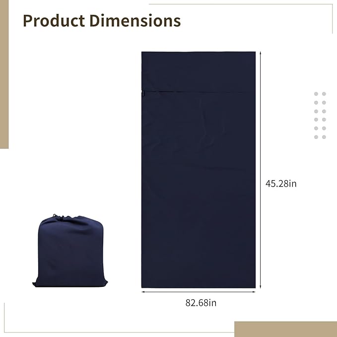 Adult XL Sleeping Bag Sheet 45 X 83 in Soft Camping Liner Portable for Hotel Travel with Storage Case Washable Navy Travel Sheet