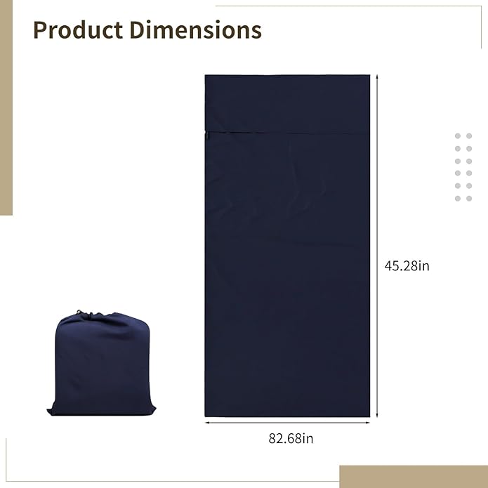 Adult Sleeping Bag Liner 45 X 83 Inch Soft Travel Sheet Washable With Storage Pouch Navy Blue