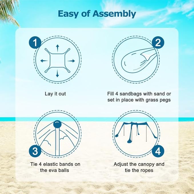 COMMOUDS Beach Tent Sun Shelter - UPF50+ Pop Up Beach Canopy with Sandbags &amp Sand Shovel &amp Windproof Poles Portable Sun Shade for Beach Camping Picnics Backyard