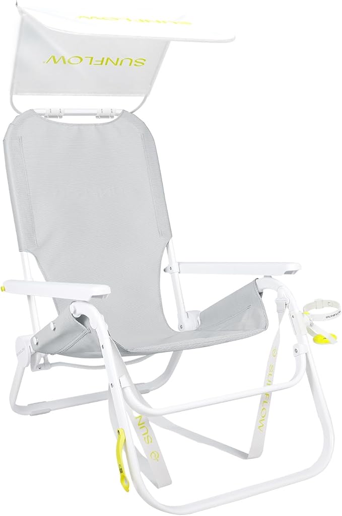 SUNFLOW Shore Thing Premium Beach Chair - Adjustable Portable Rust-Resistant Reclining Beach Chair with UPF 50+ Sun Shade and Drink Holder for The Ultimate in Comfort (Oyster Gray)