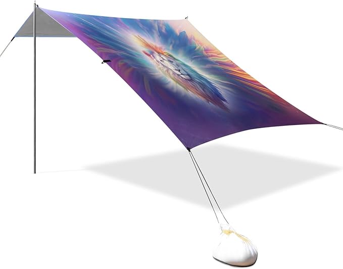 ALAZA Lion Artwork Beach Tent Sun Shelter UPF50+ Protection Beach Shade Canopy w/ 4 Sandbags for Outdoor Camping Fishing Backyard Fun Picnic 10x9 ft