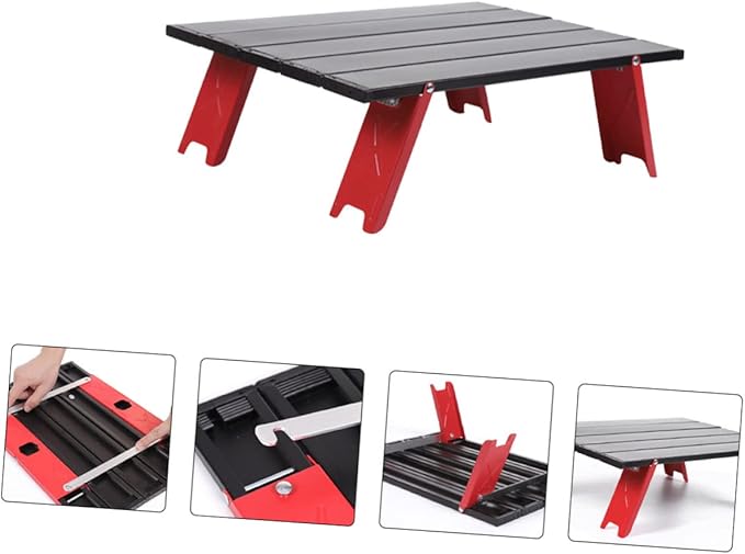 BESPORTBLE Folding Table for Camping Picnic Outdoor Use Lightweight Red Table Sturdy Legs and Easy Setup for Traveling and Kitchen Storage