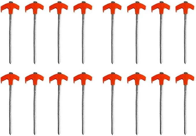 8 Screw in Tent Stakes Threaded Tent SpikesTent Stakes Heavy DutyCamping Stakes Ground Stakes for Outdoor Camping (16 Pcs Without Bag)