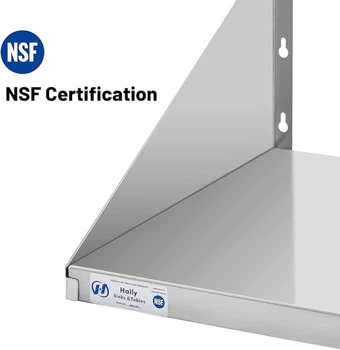 Hally Stainless Steel Microwave Shelf 24x24 200 lb NSF Commercial Heavy Duty Metal Appliance Wall Mount Floating Shelving for Restaurant Kitchen Bar Home and Hotel
