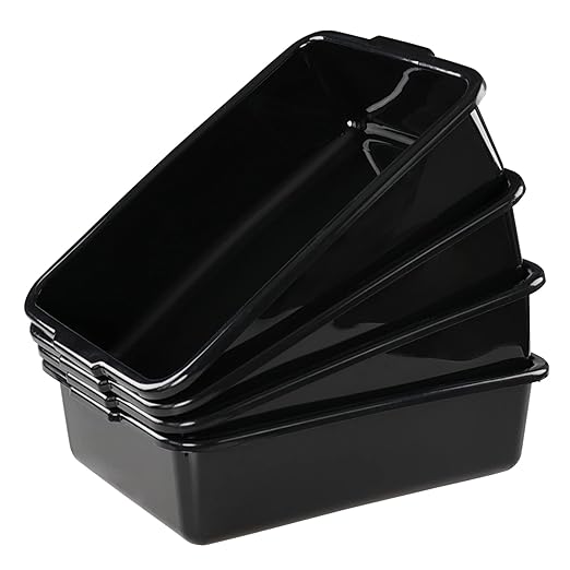 Jekiyo 4 Pack Small Commercial Bus Tub Box 8 Liter Plastic Bus Tray Black Wash Basin