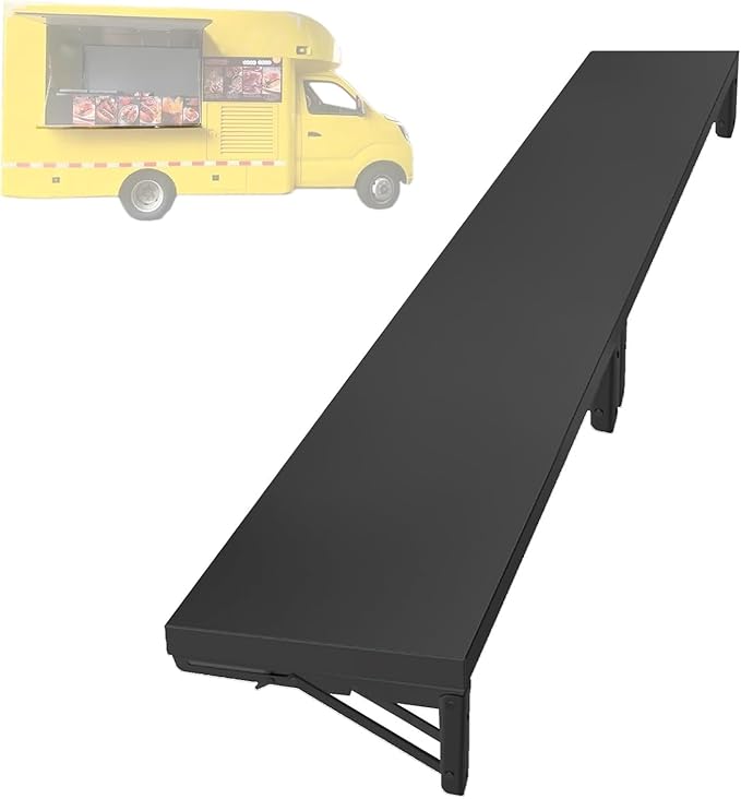 Stainless Steel Food Truck Shelves Extra Long Folding Concession Shelf 72 60 48 in Commercial Fold Down Countertop for Grilling Stations Kitchen Trailers(Black48x16in/121x40cm)