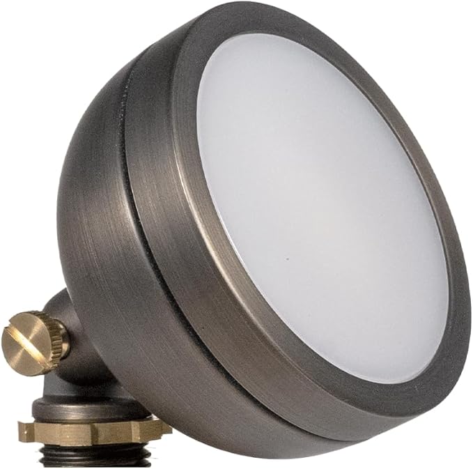 VOLT 12V Mini Round Brass Frosted Flood Light (Bronze) with 3W 2700K Warm White G4 LED Bulb for Low Voltage Landscape Lighting of Outdoor Wall Garden or Yard