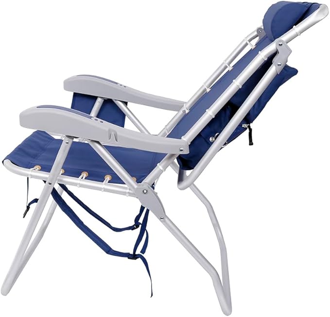 Ultimate Heavy Duty High Seat Aluminum Folding Backpack Beach Chair for Adults | Lay Flat 5 Reclining Positions | Removable Insulated Cooler Pouch | 300 lbs Weight Capacity