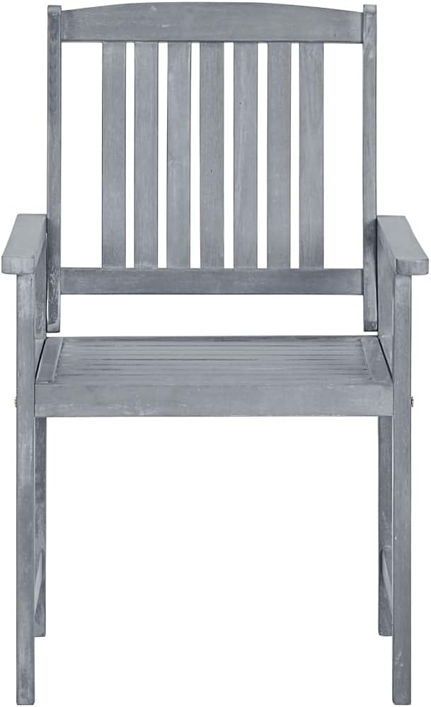 Outdoor Chair Set of 2 Grey Solid Acacia Wood Standard Durable Patio Seating for Garden Balcony Dining