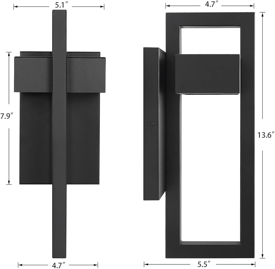 LamQee Outdoor Wall Lights Modern Exterior Lighting Fixtures 3000K Integrated LED Outdoor Wall Sconce Lighting 2 Packs Matte Black Outside Wall Mount Lights for House Front Door Porch Garage Patio