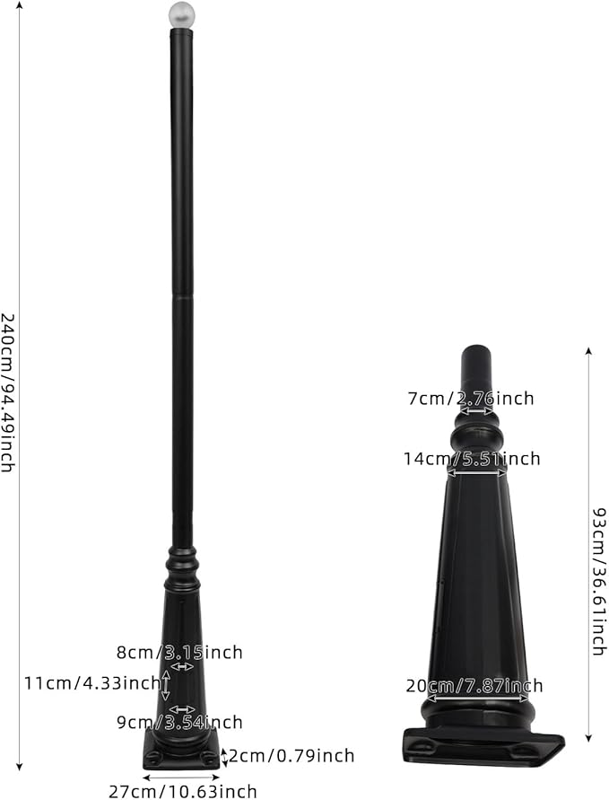 8FT Outdoor Lamp Post Split Street Light Pole with Top Globe &amp Ground Cage Lighting Post Fixtures for Pathway Courtyard Parking Lot Fits Standard 3 Post Top Fixtures (8FT 275+76mm)